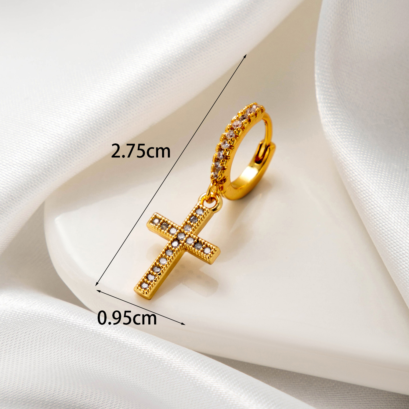 1 Piece Simple Series Classic Cross Copper  Gold Color Material Zircon Women's Dangle Earrings h5 